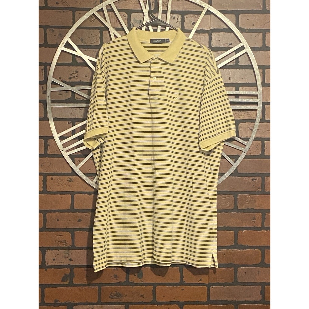 Men's Nautica Yellow/Blue Striped Polo Short Sleeve Shirt Size XXL